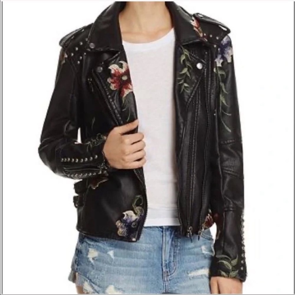 Blank NYC embroidered leather jacket